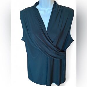 DKNY Teal Draped Sleeveless Wrap-Style Blouse